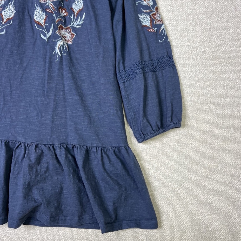 Cupio 100% Cotton Dress Boho Floral Cottagecore Blue Crochet Lace Ruffle Size - Picture 4 of 9